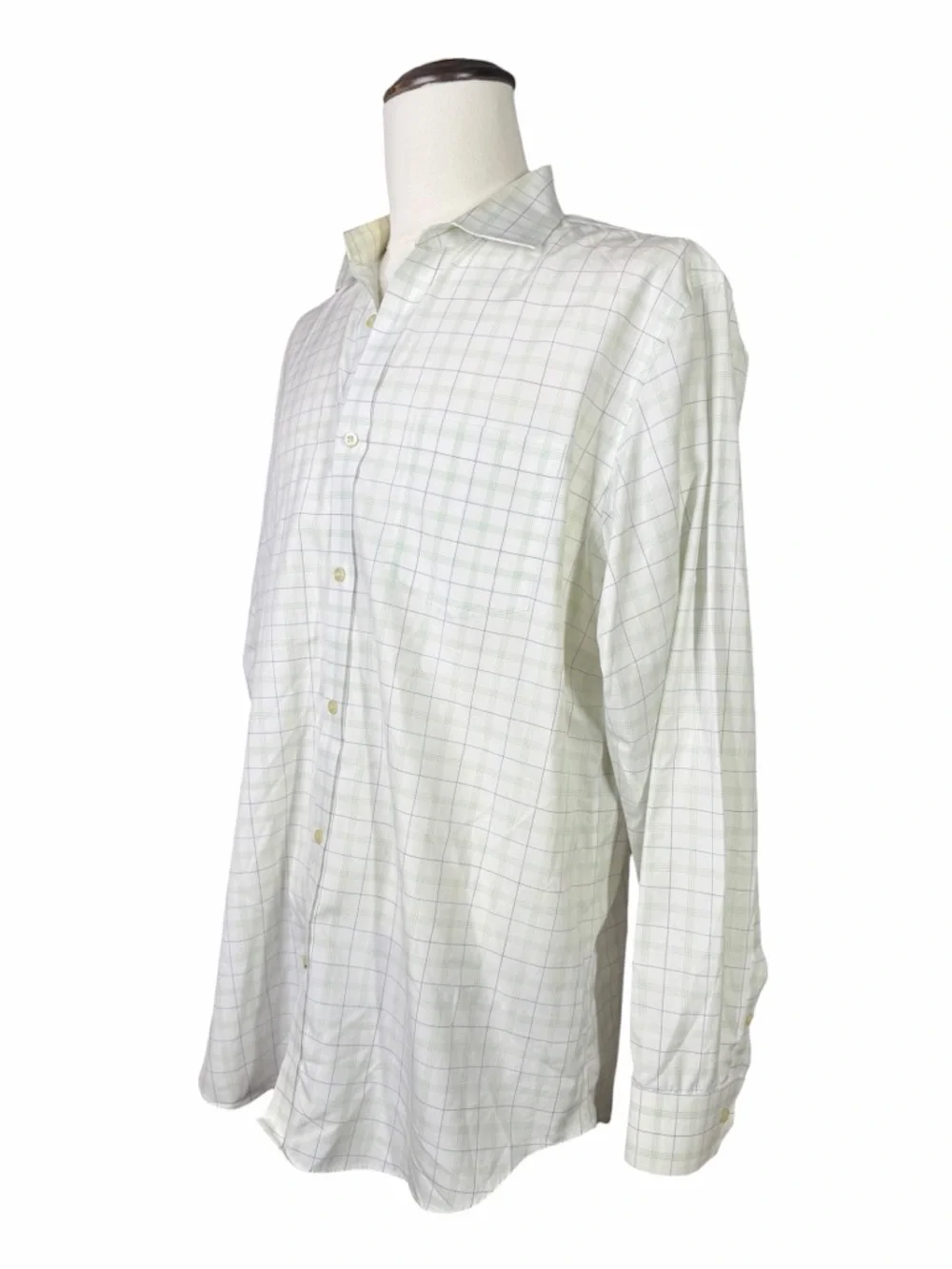 Banana Republic White/Blue/Green Plaid Non-Iron Classic Fit Dress Shirt- 17-17.5